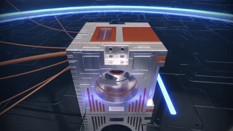 High-tech-machine-futuristic-sci-fi-wires-power-electricity-generator-intro-4k